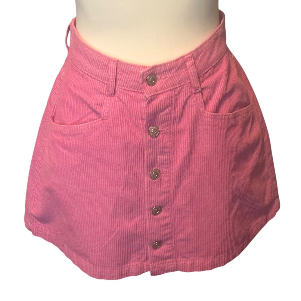 Free People Skirt Size US 8 Pink  Corduroy Button Front‎ A Line Mini Skirt